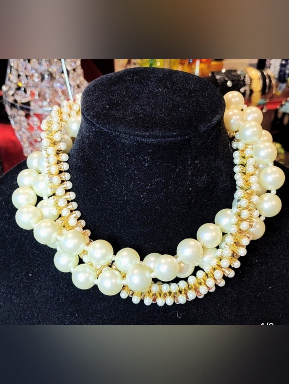 Kenneth Jay Lane (New)Bold Like New Faux Pearl & Gold Tone Multi-Strand Necklace